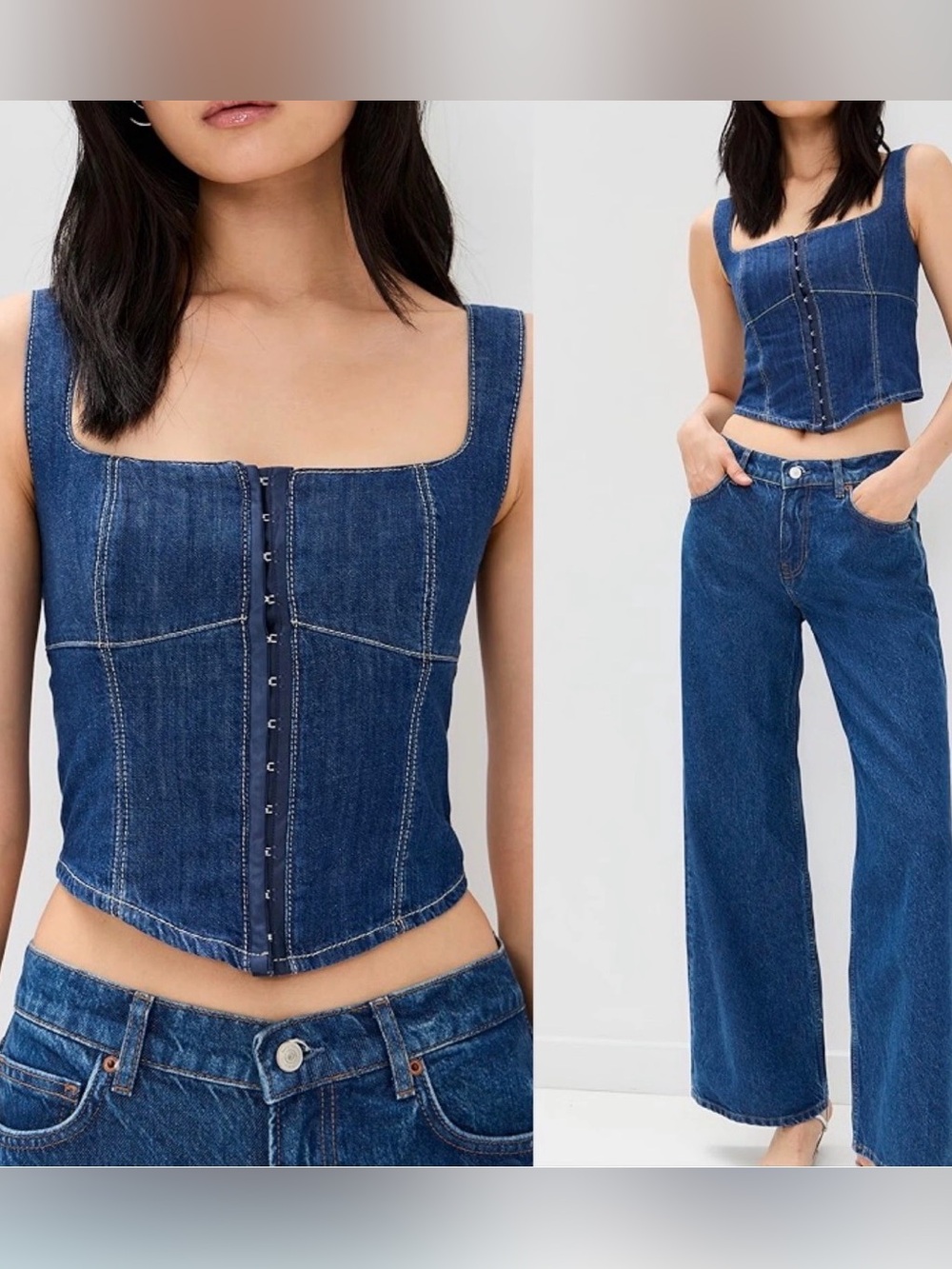 NWT Reformation Tagliatelle Denim Corset Top Blue Women's 2 - Picture 3 of 9